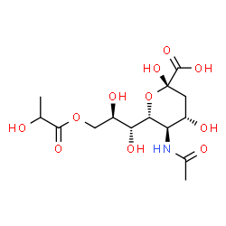 ChemSpider 2D Image | (6R)-5-Acetamido-3,5-dideoxy-6-[(1R,2R)-1,2-dihydroxy-3-(lactoyloxy)propyl]-alpha-L-threo-hex-2-ulopyranosonic acid | C14H23NO11