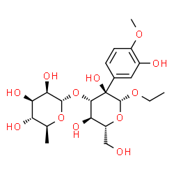 ChemSpider 2D Image | Ethyl 3-O-(6-deoxy-alpha-L-mannopyranosyl)-2-C-(3-hydroxy-4-methoxyphenyl)-beta-D-glucopyranoside | C21H32O12