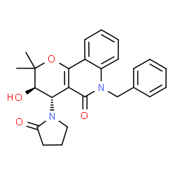 ChemSpider 2D Image | (3R,4S)-6-Benzyl-3-hydroxy-2,2-dimethyl-4-(2-oxo-1-pyrrolidinyl)-2,3,4,6-tetrahydro-5H-pyrano[3,2-c]quinolin-5-one | C25H26N2O4