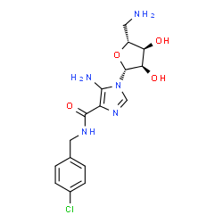 ChemSpider 2D Image | 5-Amino-1-(5-amino-5-deoxy-beta-D-ribofuranosyl)-N-(4-chlorobenzyl)-1H-imidazole-4-carboxamide | C16H20ClN5O4