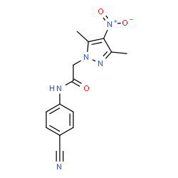 ChemSpider 2D Image | N-(4-Cyanophenyl)-2-(3,5-dimethyl-4-nitro-1H-pyrazol-1-yl)acetamide | C14H13N5O3