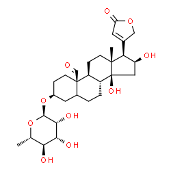 ChemSpider 2D Image | (3beta,16beta)-3-[(6-Deoxy-alpha-L-mannopyranosyl)oxy]-14,16-dihydroxy-19-oxocard-20(22)-enolide | C29H42O10