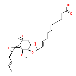ChemSpider 2D Image | [3R-[3a,4a(2R*,3R*),5b,6b(all-E)]]-2,4,6,8-Decatetraenedioic Acid Mono[5-methoxy-4-[2-methyl-3-(3-methyl-2-butenyl)oxiranyl]-1-oxaspiro[2.5]oct-6-yl] Ester | C26H36O7