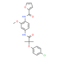 ChemSpider 2D Image | N-(4-{[2-(4-Chlorophenoxy)-2-methylpropanoyl]amino}-2-methoxyphenyl)-2-furamide | C22H21ClN2O5