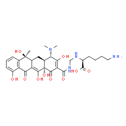 ChemSpider 2D Image | N~2~-[({[(4S,4aS,6S,12aS)-4-(Dimethylamino)-3,6,10,12,12a-pentahydroxy-6-methyl-1,11-dioxo-1,4,4a,5,5a,6,11,12a-octahydro-2-tetracenyl]carbonyl}amino)methyl]-L-lysine | C29H38N4O10