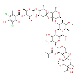 ChemSpider 2D Image | (2R,3S,4R,6S)-4-Hydroxy-6-{[(3aR,4R,4'R,5'S,6S,6'R,7aR)-4'-hydroxy-6-{[(2S,3R,4R,5S,6R)-3-hydroxy-2-{[(2R,3S,4S,5S,6S)-4-hydroxy-6-{[(2R,3aS,3a'R,6S,6'R,7R,7'S,7aR,7a'R)-7'-hydroxy-7'-[(1R)-1-hydroxye
thyl]-7-(isobutyryloxy)-6'-methyloctahydro-4H-2,4'-spirobi[[1,3]dioxolo[4,5-c]pyran]-6-yl]oxy}-5-methoxy-2-(methoxymethyl)tetrahydro-2H-pyran-3-yl]oxy}-5-methoxy-6-methyltetrahydro-2H-pyran-4-yl]oxy}-
4,6',7a-trimethyloctahydro-4H-spiro[1,3-diox | C61H90Cl2O32