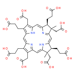 ChemSpider 2D Image | (7S-(7a,8b,12a,13b))-3,8,13,17-Tetrakis(carboxymethyl)-7,8,12,13-tetrahydro-8,13-dimethyl-21H,23H-porphine-2,7,12,18-tetrapropanoic Acid | C42H46N4O16