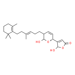 ChemSpider 2D Image | 5-Hydroxy-4-{(2R)-6-hydroxy-5-[(3E)-4-methyl-6-(2,6,6-trimethyl-1-cyclohexen-1-yl)-3-hexen-1-yl]-5,6-dihydro-2H-pyran-2-yl}-2(5H)-furanone | C25H36O5