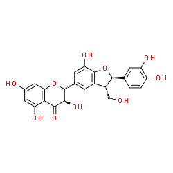 ChemSpider 2D Image | (2R,3R)-2-[(2R,3S)-2-(3,4-Dihydroxyphenyl)-7-hydroxy-3-(hydroxymethyl)-2,3-dihydro-1-benzofuran-5-yl]-3,5,7-trihydroxy-2,3-dihydro-4H-chromen-4-one | C24H20O10
