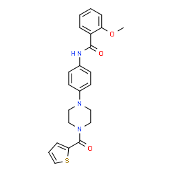 ChemSpider 2D Image | 2-Methoxy-N-{4-[4-(2-thienylcarbonyl)-1-piperazinyl]phenyl}benzamide | C23H23N3O3S