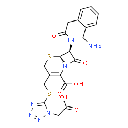 ChemSpider 2D Image | (6R-trans)-7-(((2-(aminomethyl)phenyl)acetyl)amino)-3-(((1-(carboxymethyl)-1H-tetrazol-5-yl)thio)methyl)-8-oxo-5-thia-1-azabicyclo(4.2.0)oct-2-ene-2-carboxylic acid | C20H21N7O6S2