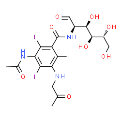 ChemSpider 2D Image | 2-({3-Acetamido-2,4,6-triiodo-5-[(2-oxopropyl)amino]benzoyl}amino)-2-deoxy-D-glucose | C18H22I3N3O8