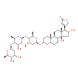 ChemSpider 2D Image | 3-[(O-2,6-Dideoxy-b-D-ribo-hexopyranosyl-(1®4)-O-2,6-dideoxy-b-D-ribo-hexopyranosyl-(1®4)-2,6-dideoxy-b-D-ribo-hexopyranosyl)oxy]-14,16-dihydroxycard-20(22)-enolide | C41H64O14