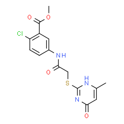 ChemSpider 2D Image | Methyl 2-chloro-5-({[(6-methyl-4-oxo-1,4-dihydro-2-pyrimidinyl)sulfanyl]acetyl}amino)benzoate | C15H14ClN3O4S