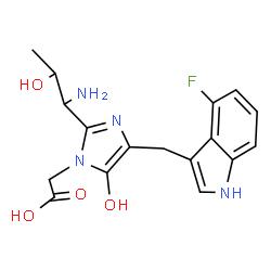 ChemSpider 2D Image | [2-(1-Amino-2-Hydroxy-Propyl)-4-(4-Fluoro-1h-Indol-3-Ylmethyl)-5-Hydroxy-Imidazol-1-Yl]-Acetic Acid | C17H19FN4O4