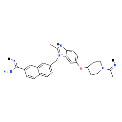 ChemSpider 2D Image | 3-[(7-Carbamimidoyl-2-naphthyl)methyl]-5-({1-[(1Z)-ethanimidoyl]-4-piperidinyl}oxy)-2-methyl-1H-3,1-benzimidazol-3-ium | C27H31N6O