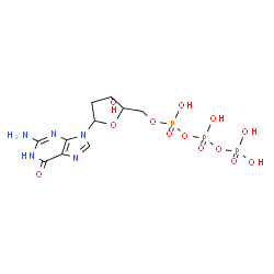 ChemSpider 2D Image | 2-Amino-9-{2-deoxy-5-O-[(S)-hydroxy{[(R)-hydroxy(phosphonooxy)phosphoryl]oxy}phosphoryl]-beta-D-threo-pentofuranosyl}-1,9-dihydro-6H-purin-6-one | C10H16N5O13P3
