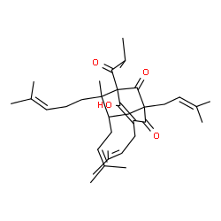 ChemSpider 2D Image | 4-HYDROXY-5-ISOBUTYRYL-6-METHYL-1,3,7-TRIS-(3-METHYL-BUT-2-ENYL)-6-(4-METHYL-PENT-3-ENYL)-BICYCLO[3.3.1]NON-3-ENE-2,9-DIONE | C35H52O4