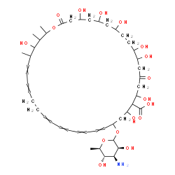 ChemSpider 2D Image | 20-[(3-Amino-3,6-dideoxy-D-mannopyranosyl)oxy]-4,6,8,11,12,16,18,36-octahydroxy-35,37,38-trimethyl-2,14-dioxooxacyclooctatriaconta-21,23,25,27,31,33-hexaene-17-carboxylic acid | C47H75NO17