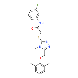 ChemSpider 2D Image | 2-({5-[(2,6-Dimethylphenoxy)methyl]-4-methyl-4H-1,2,4-triazol-3-yl}sulfanyl)-N-(3-fluorophenyl)acetamide | C20H21FN4O2S