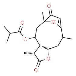ChemSpider 2D Image | (7R,8S)-2,7,11-Trimethyl-6,12-dioxo-5,14-dioxatricyclo[9.2.1.0~4,8~]tetradec-1(13)-en-9-yl 2-methylpropanoate | C19H26O6