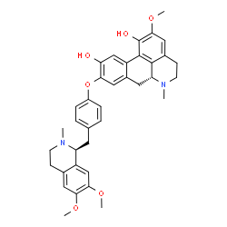 ChemSpider 2D Image | (6aR)-9-(4-{[(1S)-6,7-Dimethoxy-2-methyl-1,2,3,4-tetrahydro-1-isoquinolinyl]methyl}phenoxy)-2-methoxy-6-methyl-5,6,6a,7-tetrahydro-4H-dibenzo[de,g]quinoline-1,10-diol | C37H40N2O6