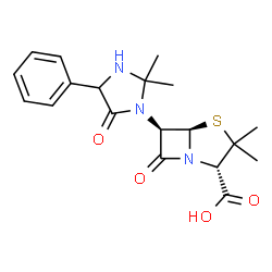 ChemSpider 2D Image | (2S,5R,6R)-6-(2,2-Dimethyl-5-oxo-4-phenyl-1-imidazolidinyl)-3,3-dimethyl-7-oxo-4-thia-1-azabicyclo[3.2.0]heptane-2-carboxylic acid | C19H23N3O4S