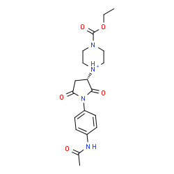 ChemSpider 2D Image | 1-[(3S)-1-(4-Acetamidophenyl)-2,5-dioxo-3-pyrrolidinyl]-4-(ethoxycarbonyl)piperazin-1-ium | C19H25N4O5