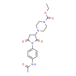 ChemSpider 2D Image | Ethyl 4-[(3S)-1-(4-acetamidophenyl)-2,5-dioxo-3-pyrrolidinyl]-1-piperazinecarboxylate | C19H24N4O5