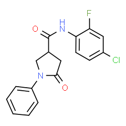 ChemSpider 2D Image | N-(4-Chloro-2-fluorophenyl)-5-oxo-1-phenyl-3-pyrrolidinecarboxamide | C17H14ClFN2O2