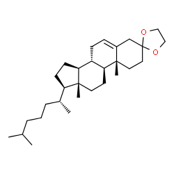 ChemSpider 2D Image | (8S,9S,10R,13R,14S,17R)-10,13-Dimethyl-17-[(2R)-6-methyl-2-heptanyl]-1,2,4,7,8,9,10,11,12,13,14,15,16,17-tetradecahydrospiro[cyclopenta[a]phenanthrene-3,2'-[1,3]dioxolane] | C29H48O2
