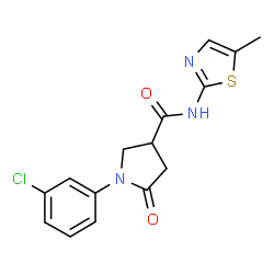 ChemSpider 2D Image | 1-(3-Chlorophenyl)-N-(5-methyl-1,3-thiazol-2-yl)-5-oxo-3-pyrrolidinecarboxamide | C15H14ClN3O2S