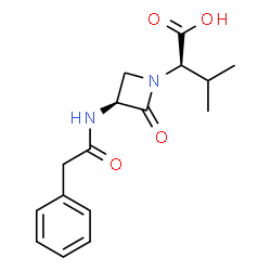 ChemSpider 2D Image | (2R)-3-Methyl-2-{(3S)-2-oxo-3-[(phenylacetyl)amino]-1-azetidinyl}butanoic acid | C16H20N2O4