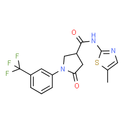 ChemSpider 2D Image | N-(5-Methyl-1,3-thiazol-2-yl)-5-oxo-1-[3-(trifluoromethyl)phenyl]-3-pyrrolidinecarboxamide | C16H14F3N3O2S