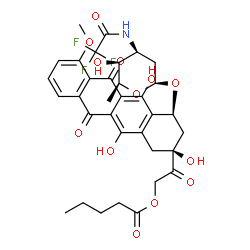ChemSpider 2D Image | 2-Oxo-2-[(2S,4S)-2,5,12-trihydroxy-7-methoxy-6,11-dioxo-4-({2,3,6-trideoxy-3-[(trifluoroacetyl)amino]-beta-L-lyxo-hexopyranosyl}oxy)-1,2,3,4,6,11-hexahydro-2-tetracenyl]ethyl valerate | C34H36F3NO13