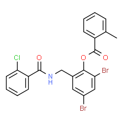ChemSpider 2D Image | 2,4-Dibromo-6-{[(2-chlorobenzoyl)amino]methyl}phenyl 2-methylbenzoate | C22H16Br2ClNO3