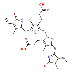 ChemSpider 2D Image | 3-[2-[[3-(2-carboxyethyl)-5-[(3-ethylidene-4-methyl-5-oxo-pyrrol-2-yl)methylene]-4-methyl-pyrrol-2-ylidene]methyl]-4-methyl-5-[(3-methyl-5-oxo-4-vinyl-1,2-dihydropyrrol-2-yl)methyl]-1H-pyrrol-3-yl]propanoic acid | C33H38N4O6