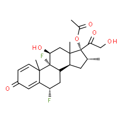 ChemSpider 2D Image | (6alpha,8xi,10xi,11beta,13xi,16alpha)-6,9-Difluoro-11,21-dihydroxy-16-methyl-3,20-dioxopregna-1,4-dien-17-yl acetate | C24H30F2O6