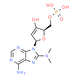 ChemSpider 2D Image | {(2R,5R)-5-[6-Amino-8-(dimethylamino)-9H-purin-9-yl]-3-hydroxy-2,5-dihydro-2-furanyl}methyl dihydrogen phosphate | C12H17N6O6P