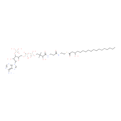 ChemSpider 2D Image | S-{1-[5-(6-Amino-9H-purin-9-yl)-4-hydroxy-3-(phosphonooxy)tetrahydro-2-furanyl]-3,5,9-trihydroxy-8,8-dimethyl-3,5-dioxido-10,14-dioxo-2,4,6-trioxa-11,15-diaza-3lambda~5~,5lambda~5~-diphosphaheptadecan
-17-yl} 3-hydroxyoctadecanethioate | C39H70N7O18P3S