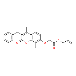 ChemSpider 2D Image | Allyl [(3-benzyl-4,8-dimethyl-2-oxo-2H-chromen-7-yl)oxy]acetate | C23H22O5