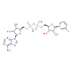 ChemSpider 2D Image | [(2R,3S,4R,5R)-5-(6-aminopurin-9-yl)-3,4-dihydroxy-tetrahydrofuran-2-yl]methyl [[(2R,3S,4R,5R)-3,4-dihydroxy-5-(3-iodopyridin-1-ium-1-yl)tetrahydrofuran-2-yl]methoxy-hydroxy-phosphoryl] hydrogen phosphate | C20H26IN6O13P2