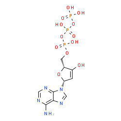 ChemSpider 2D Image | Triphosphoric acid, mono[[(2R,5R)-5-(6-amino-9H-purin-9-yl)-2,5-dihydro-3-hydroxy-2-furanyl]methyl] ester | C10H14N5O12P3
