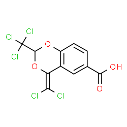 ChemSpider 2D Image | 4-(Dichloromethylene)-2-(trichloromethyl)-4H-1,3-benzodioxine-6-carboxylic acid | C11H5Cl5O4