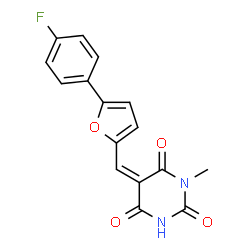 ChemSpider 2D Image | (5Z)-5-{[5-(4-Fluorophenyl)-2-furyl]methylene}-1-methyl-2,4,6(1H,3H,5H)-pyrimidinetrione | C16H11FN2O4