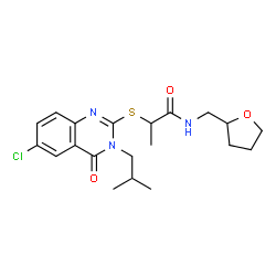 ChemSpider 2D Image | 2-[(6-Chloro-3-isobutyl-4-oxo-3,4-dihydro-2-quinazolinyl)sulfanyl]-N-(tetrahydro-2-furanylmethyl)propanamide | C20H26ClN3O3S