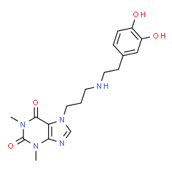 ChemSpider 2D Image | 7-(3-{[2-(3,4-Dihydroxyphenyl)ethyl]amino}propyl)-1,3-dimethyl-3,7-dihydro-1H-purine-2,6-dione | C18H23N5O4