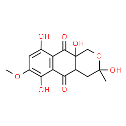 ChemSpider 2D Image | 3,6,9,10a-Tetrahydroxy-7-methoxy-3-methyl-3,4,4a,10a-tetrahydro-1H-benzo[g]isochromene-5,10-dione | C15H16O8