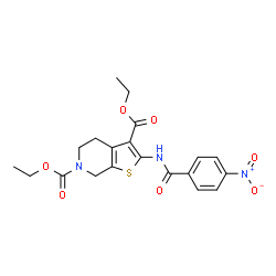 ChemSpider 2D Image | Diethyl 2-[(4-nitrobenzoyl)amino]-4,7-dihydrothieno[2,3-c]pyridine-3,6(5H)-dicarboxylate | C20H21N3O7S