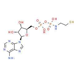 ChemSpider 2D Image | 5'-O-[Hydroxy({hydroxy[(2-sulfanylethyl)amino]phosphoryl}oxy)phosphoryl]adenosine | C12H20N6O9P2S